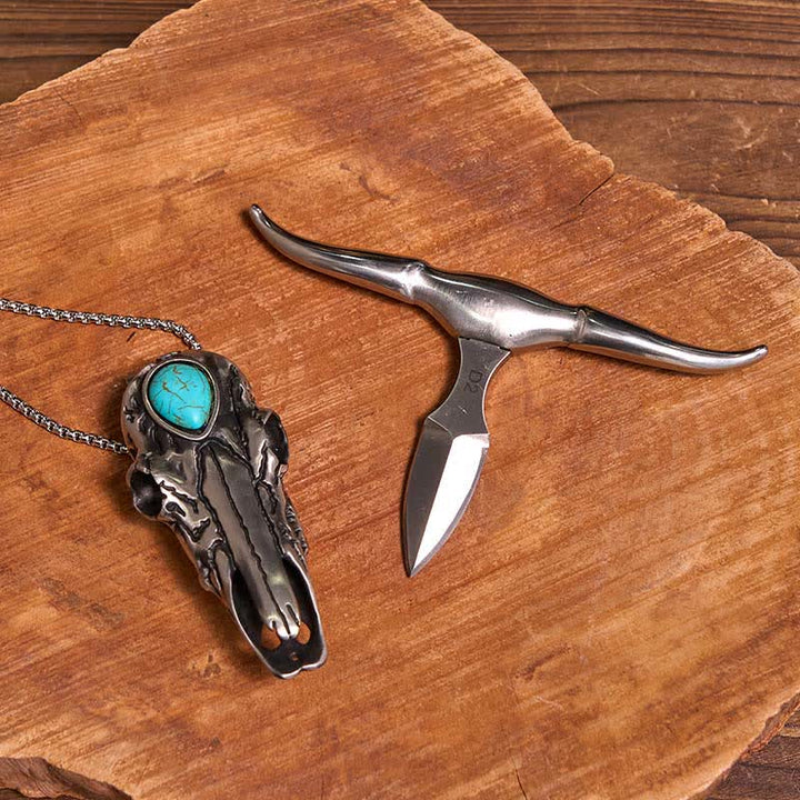Gold & Silver DIY Hidden Knife Belt Buckle Turquoise Longhorn Pendant Bundle Set - image 3