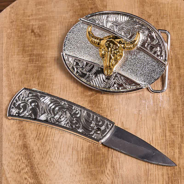 Gold & Silver DIY Hidden Knife Belt Buckle Turquoise Longhorn Pendant Bundle Set - image 5