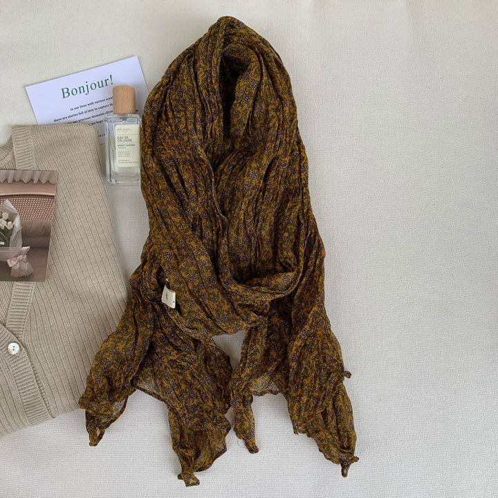 Women's Vintage Pleated Floral Thin Soft Scarf