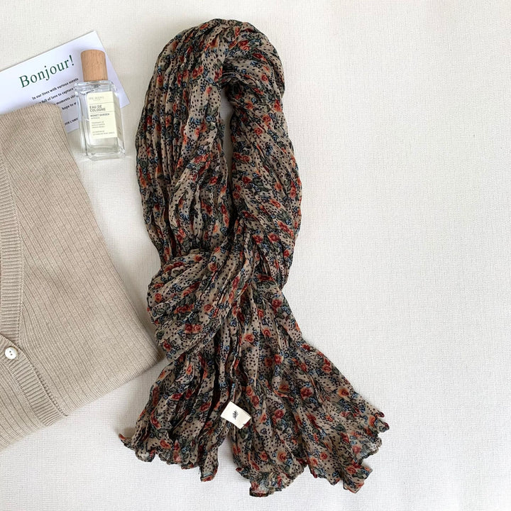 Women's Vintage Pleated Floral Thin Soft Scarf