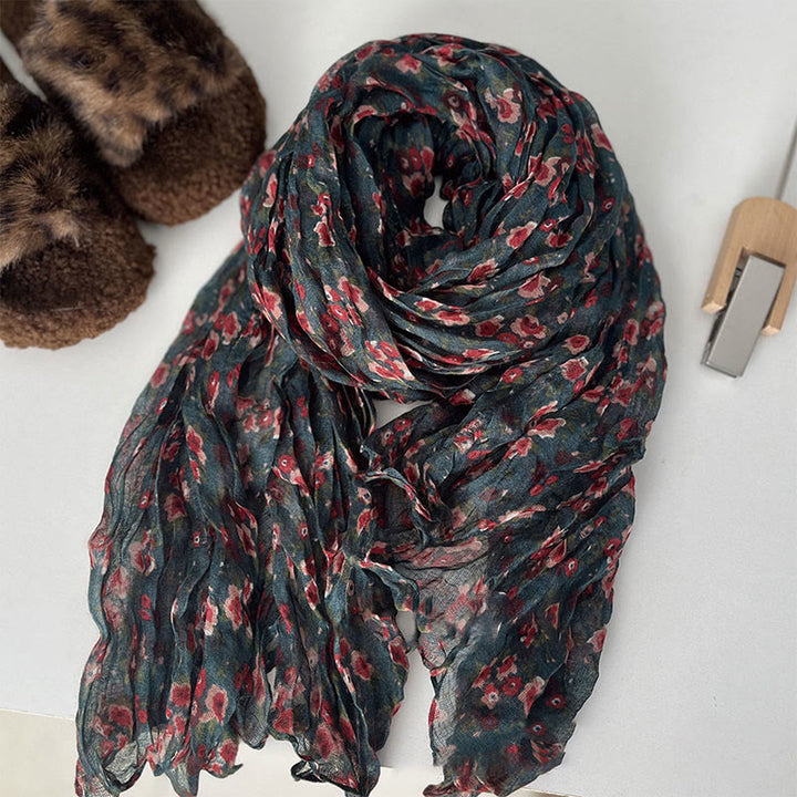 Women's Spring Pleated Floral Pattern Soft Scarf