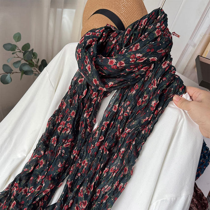 Women's Spring Pleated Floral Pattern Soft Scarf