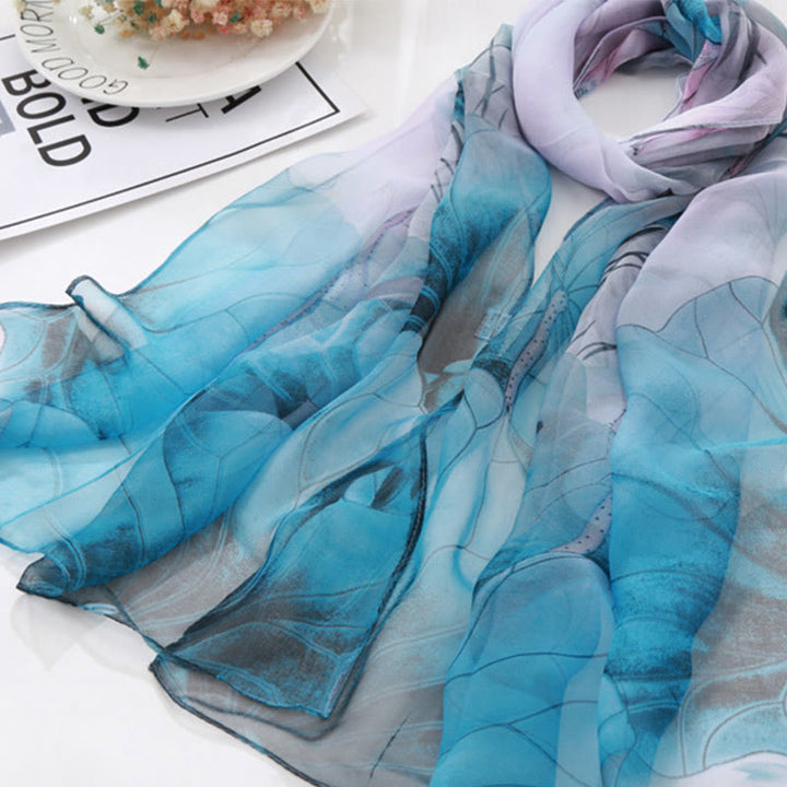 Women's Soft Summer Chiffon Flower Pattern Beach Sunscreen Scarf