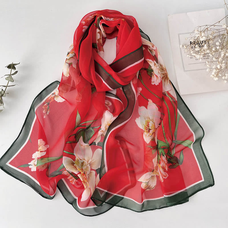Women's Soft Summer Chiffon Flower Pattern Beach Sunscreen Scarf - #33 Red Hibiscus Mutabilis - image 35