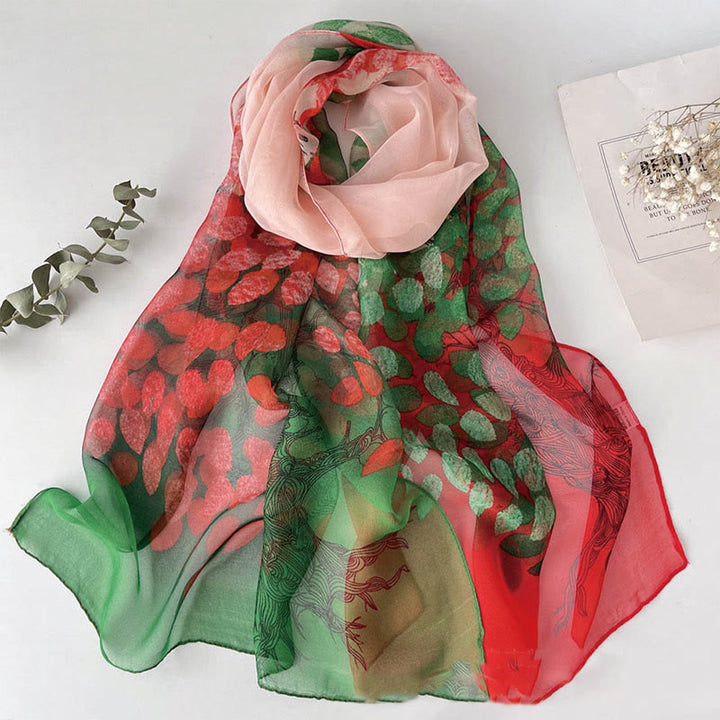Women's Soft Summer Chiffon Flower Pattern Beach Sunscreen Scarf - #14 ForestGreen - image 16