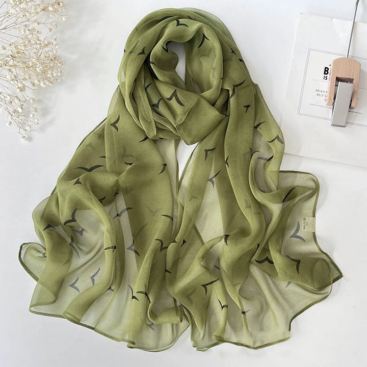 Women's Soft Summer Chiffon Flower Pattern Beach Sunscreen Scarf - #10 OliveDrab - image 12