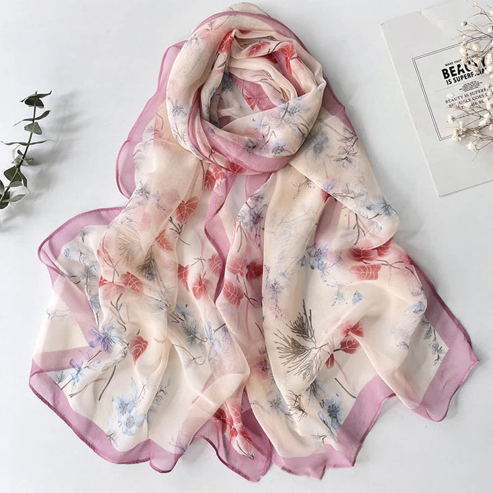 Women's Soft Summer Chiffon Flower Pattern Beach Sunscreen Scarf - #22 LightPink - image 24