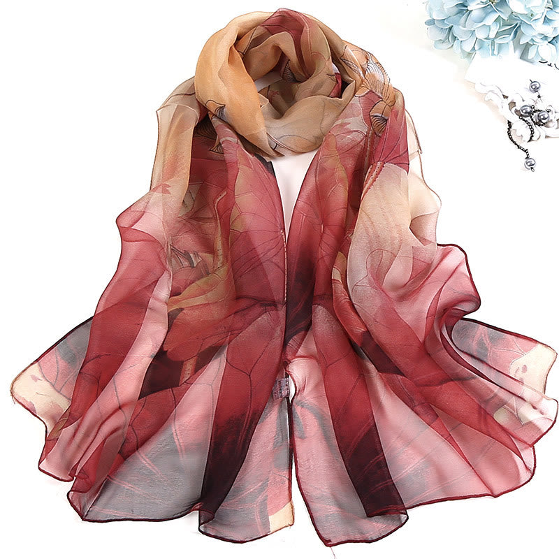 Women's Soft Summer Chiffon Flower Pattern Beach Sunscreen Scarf - #2 FireBrick - image 1