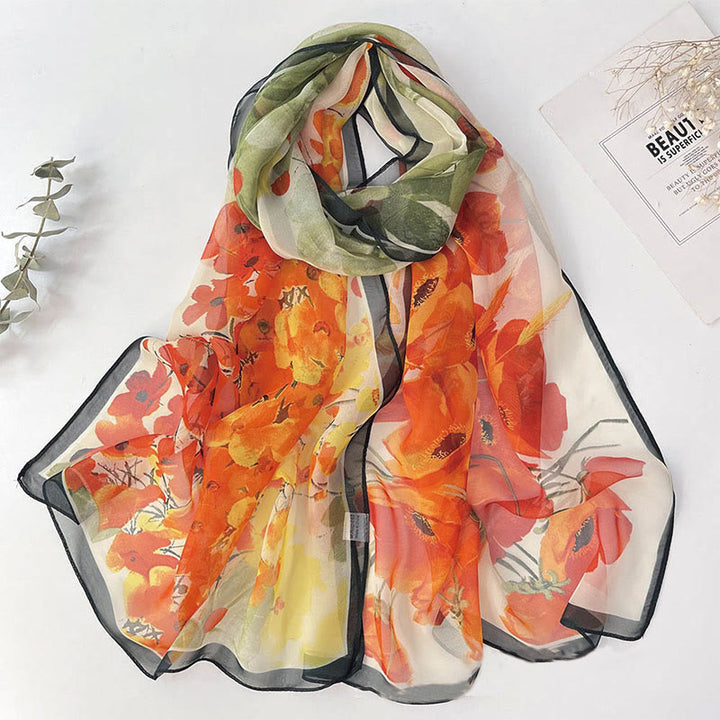 Women's Soft Summer Chiffon Flower Pattern Beach Sunscreen Scarf