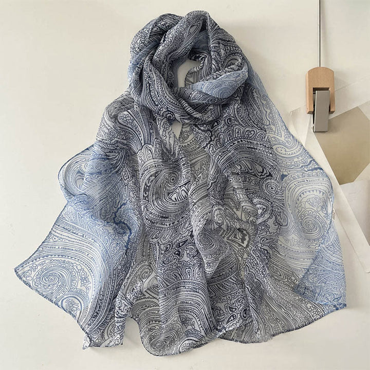 Women's Soft Summer Chiffon Flower Pattern Beach Sunscreen Scarf - #44 SlateBlue - image 46