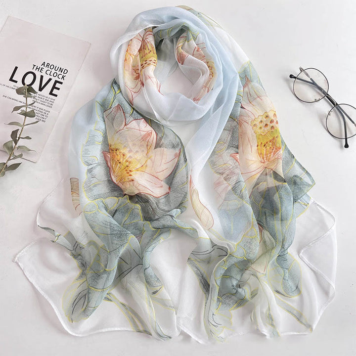 Women's Soft Summer Chiffon Flower Pattern Beach Sunscreen Scarf - #36 Lotus - image 38