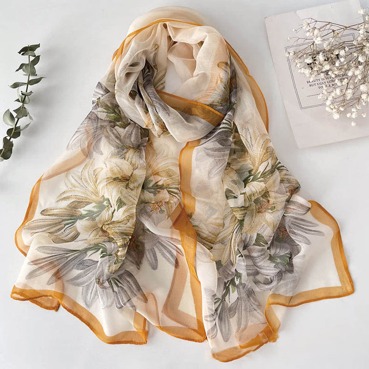 Women's Soft Summer Chiffon Flower Pattern Beach Sunscreen Scarf - #16 Lily - image 18