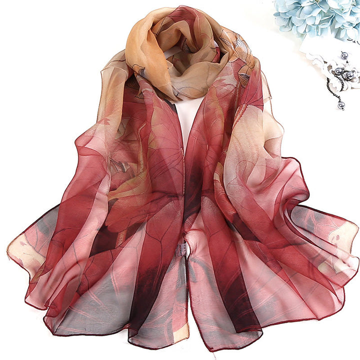 Women's Soft Summer Chiffon Flower Pattern Beach Sunscreen Scarf - #2 FireBrick - image 1