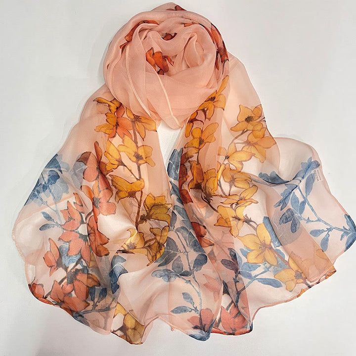 Women's Soft Summer Chiffon Flower Pattern Beach Sunscreen Scarf - #47 Orange Flowers - image 49