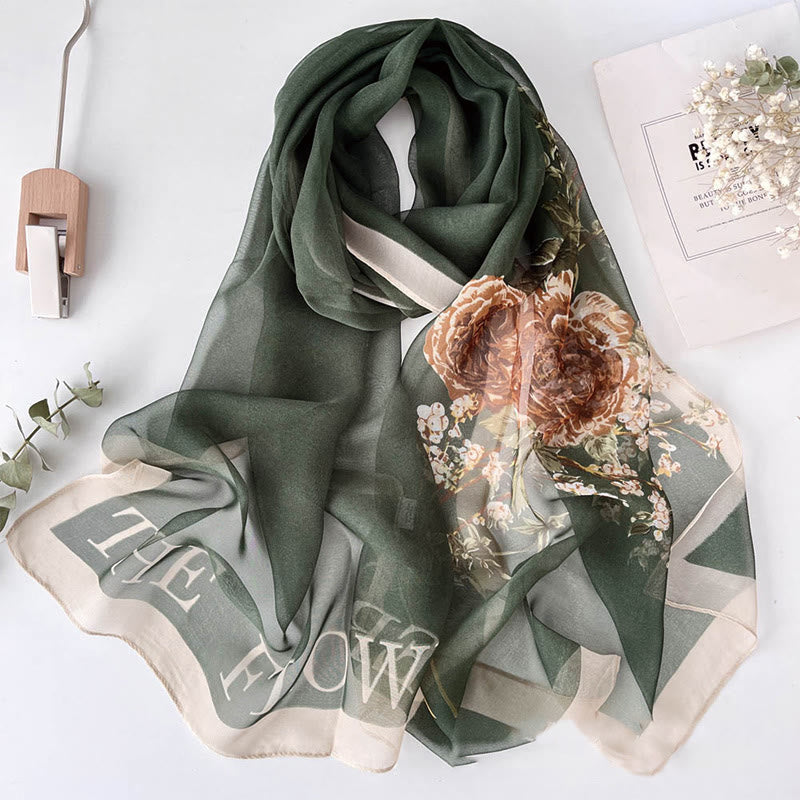 Women's Soft Summer Chiffon Flower Pattern Beach Sunscreen Scarf - #18 DarkOliveGreen Flowers - image 20