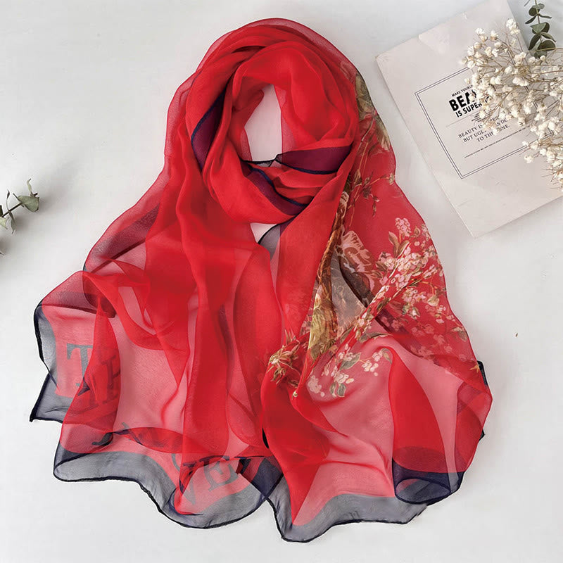 Women's Soft Summer Chiffon Flower Pattern Beach Sunscreen Scarf - #19 Crimson - image 21