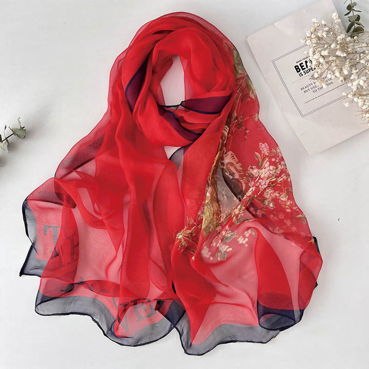 Women's Soft Summer Chiffon Flower Pattern Beach Sunscreen Scarf - #19 Crimson - image 21