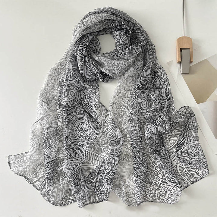 Women's Soft Summer Chiffon Flower Pattern Beach Sunscreen Scarf - #45 DarkGray - image 45