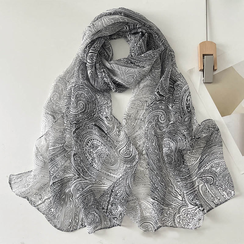 Women's Soft Summer Chiffon Flower Pattern Beach Sunscreen Scarf - #45 DarkGray - image 47