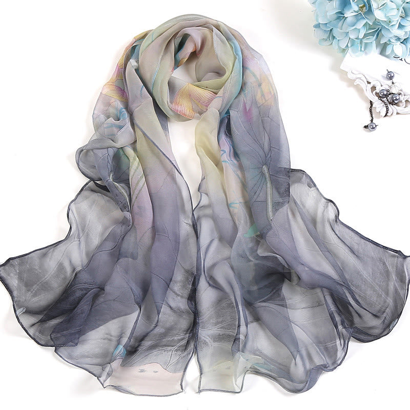 Women's Soft Summer Chiffon Flower Pattern Beach Sunscreen Scarf - #5 Silver - image 4