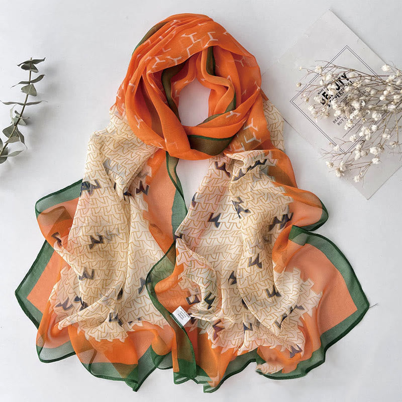 Women's Soft Summer Chiffon Flower Pattern Beach Sunscreen Scarf - #25 Orange-Green - image 27