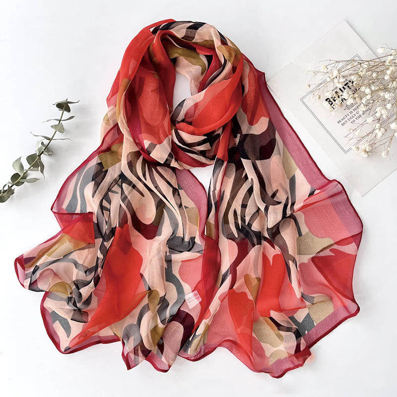 Women's Soft Summer Chiffon Flower Pattern Beach Sunscreen Scarf - #23 Red - image 25