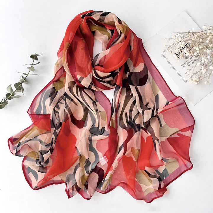 Women's Soft Summer Chiffon Flower Pattern Beach Sunscreen Scarf