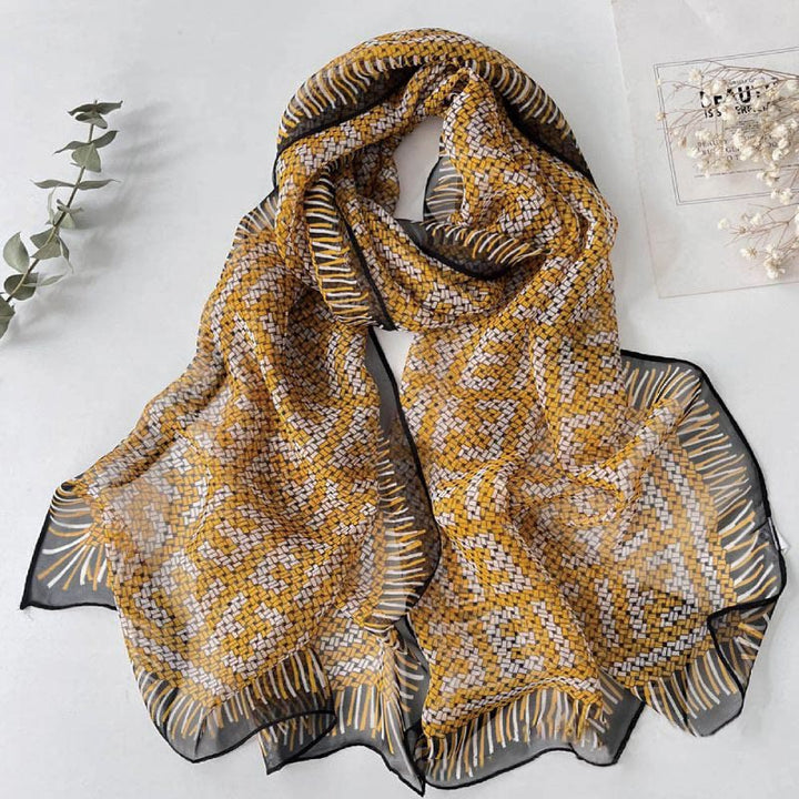 Women's Soft Summer Chiffon Flower Pattern Beach Sunscreen Scarf - #28 Orange-Black - image 30