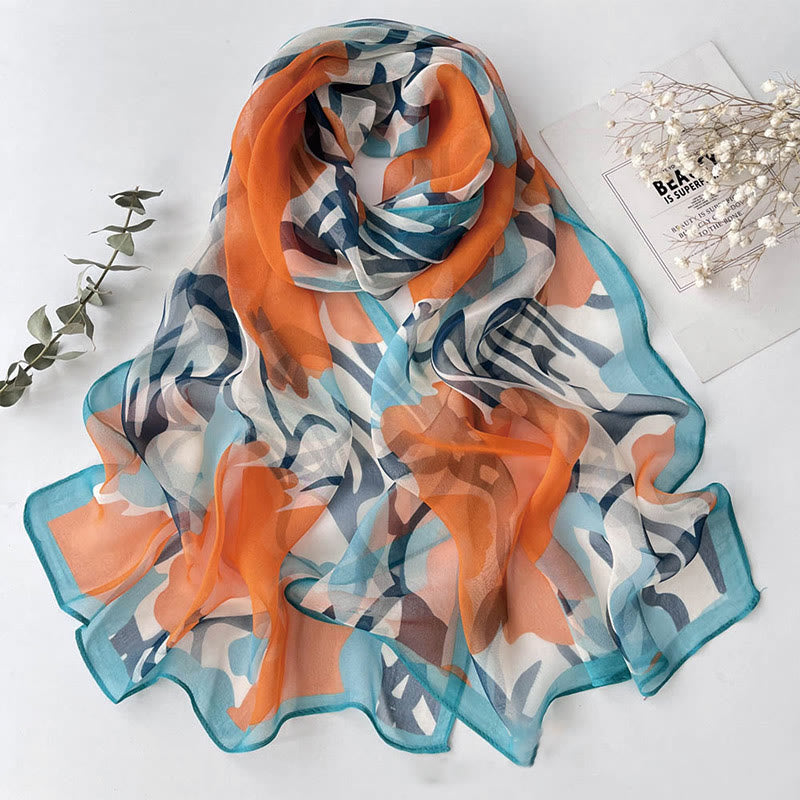 Women's Soft Summer Chiffon Flower Pattern Beach Sunscreen Scarf - #24 Orange - image 26