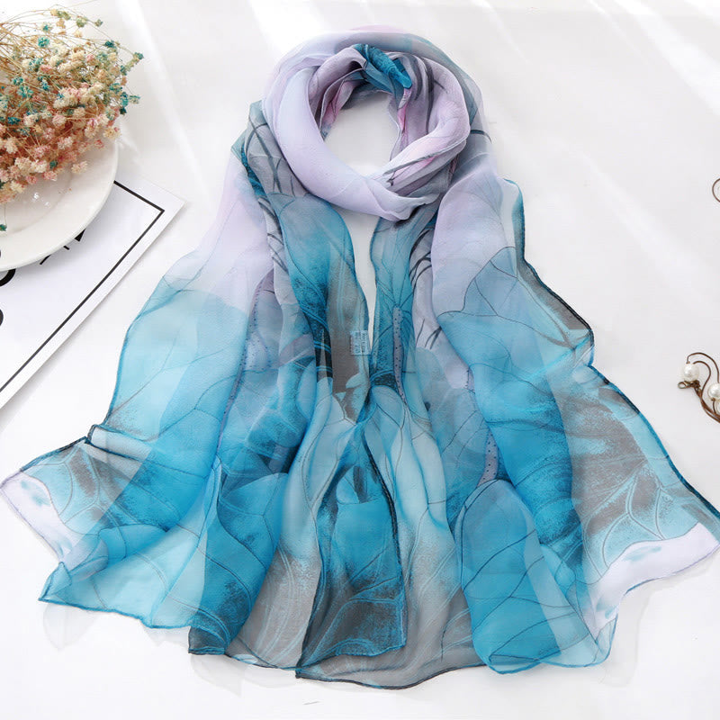 Women's Soft Summer Chiffon Flower Pattern Beach Sunscreen Scarf - #8 DeepSkyBlue - image 8