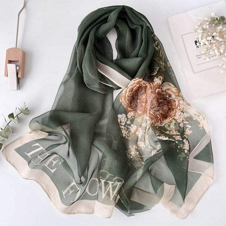 Women's Soft Summer Chiffon Flower Pattern Beach Sunscreen Scarf - #18 DarkOliveGreen Flowers - image 19