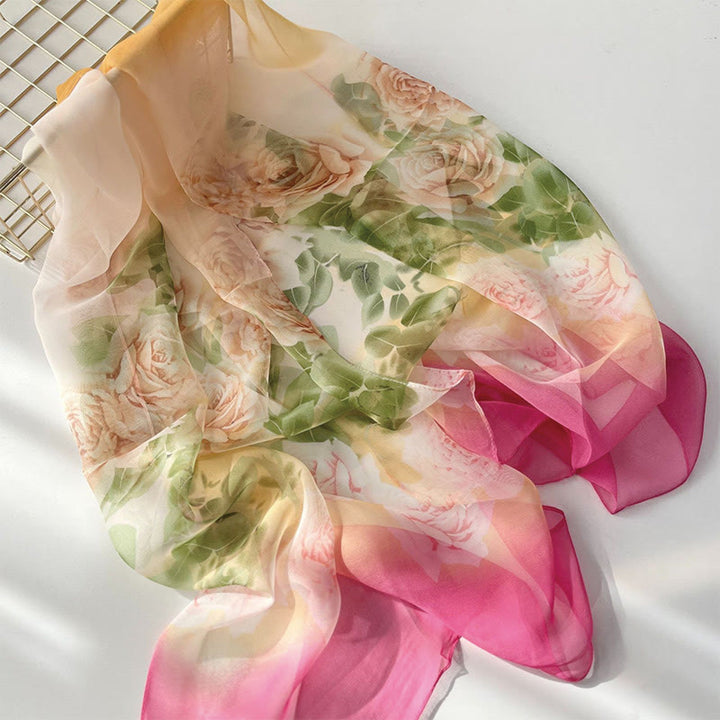 Women's Soft Summer Chiffon Flower Pattern Beach Sunscreen Scarf - #40 Pink Rose - image 42