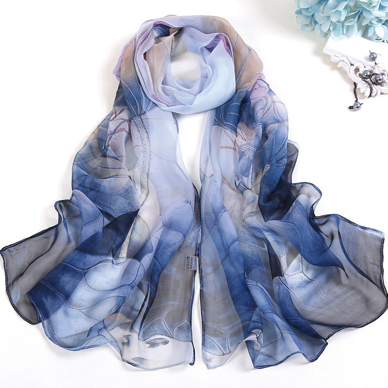 Women's Soft Summer Chiffon Flower Pattern Beach Sunscreen Scarf - #3 SkyBlue - image 2