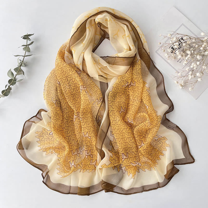 Women's Soft Summer Chiffon Flower Pattern Beach Sunscreen Scarf - #27 Orange-Brown - image 29