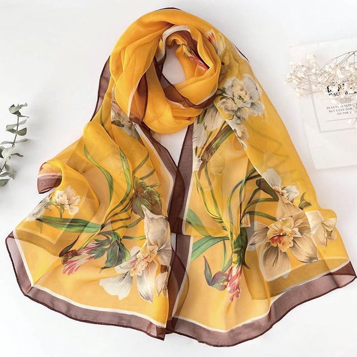 Women's Soft Summer Chiffon Flower Pattern Beach Sunscreen Scarf - #35 Yellow Hibiscus Mutabilis - image 37