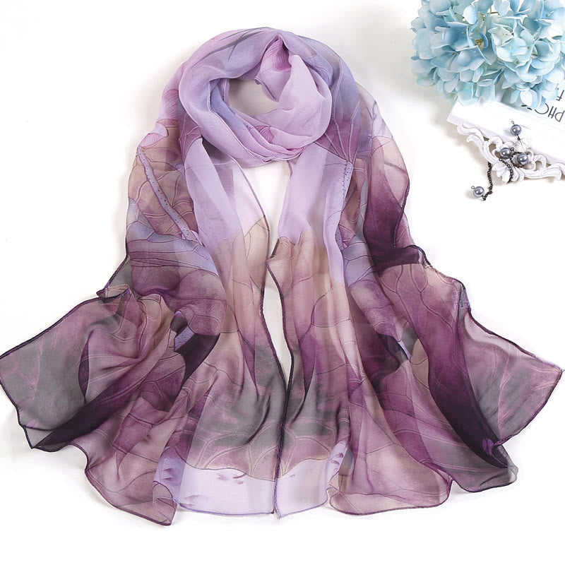 Women's Soft Summer Chiffon Flower Pattern Beach Sunscreen Scarf - #4 Thistle - image 3