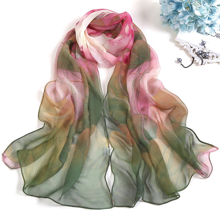 Women's Soft Summer Chiffon Flower Pattern Beach Sunscreen Scarf