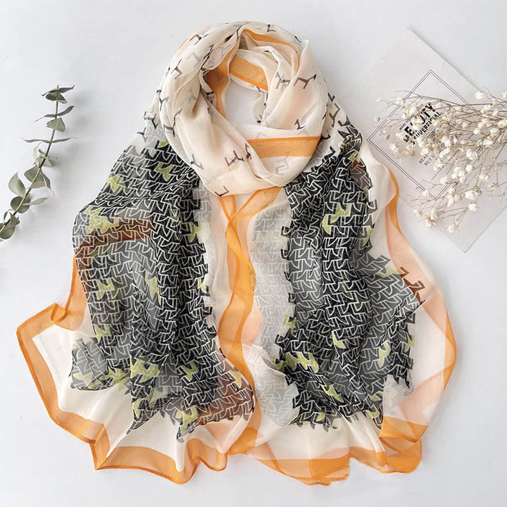 Women's Soft Summer Chiffon Flower Pattern Beach Sunscreen Scarf - #26 Orange-White - image 28