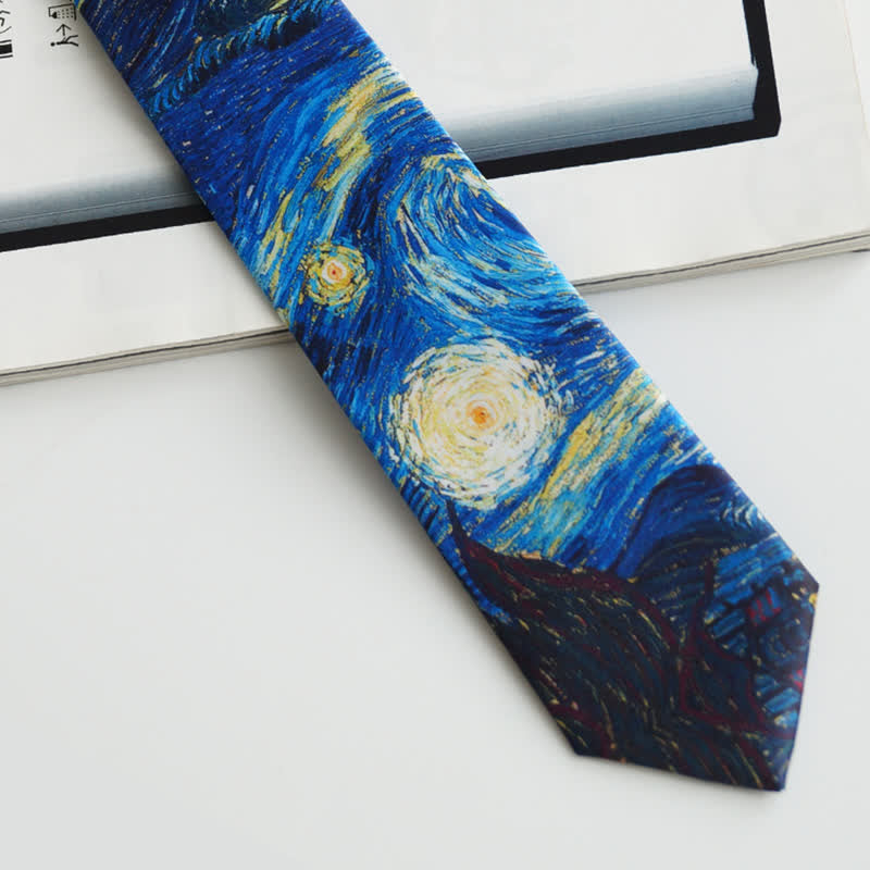 Men's Blue Painting Starry Night Necktie