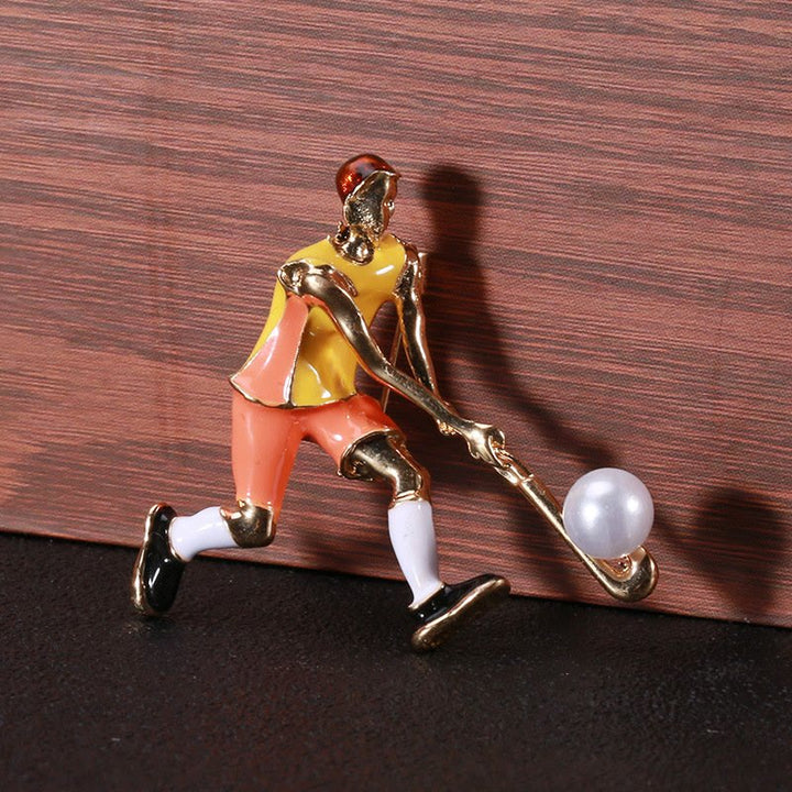 Cartoon Ice Hockey Player Brooch Gold Shirt Accessories