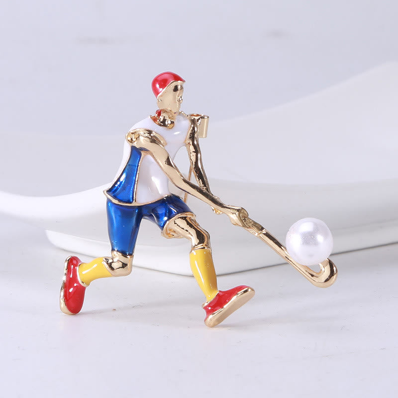 Cartoon Ice Hockey Player Brooch Gold Shirt Accessories