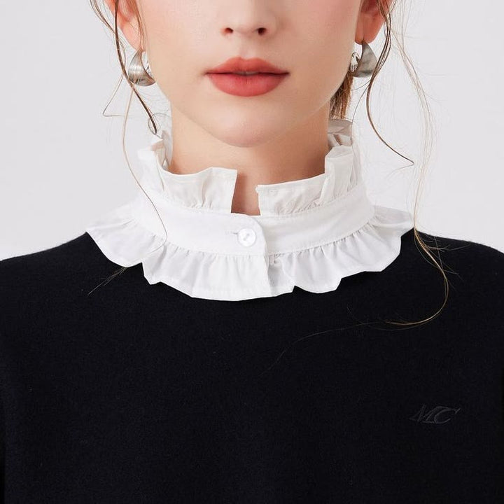 White Pleated Collar With Button Detachable False Collar Shirt