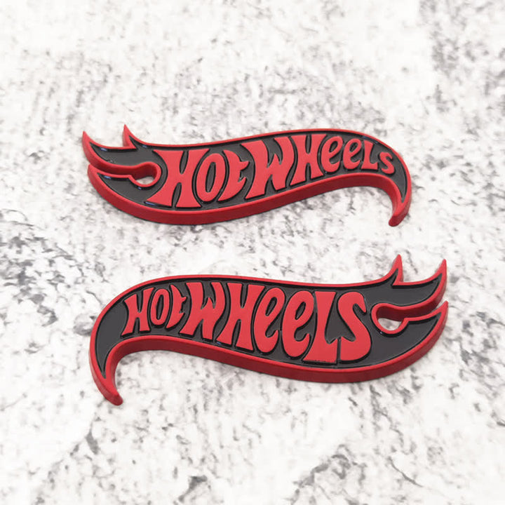 2Pcs HOT WHEELS Fire Shape Metal Sticker Car Badge