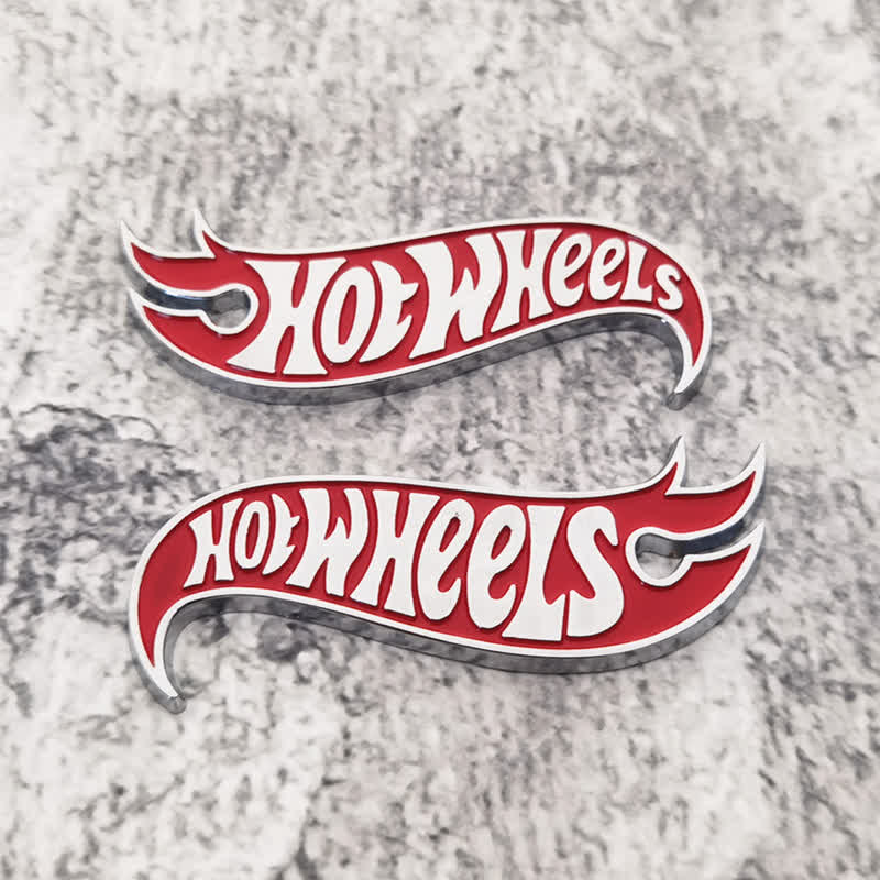 2Pcs HOT WHEELS Fire Shape Metal Sticker Car Badge