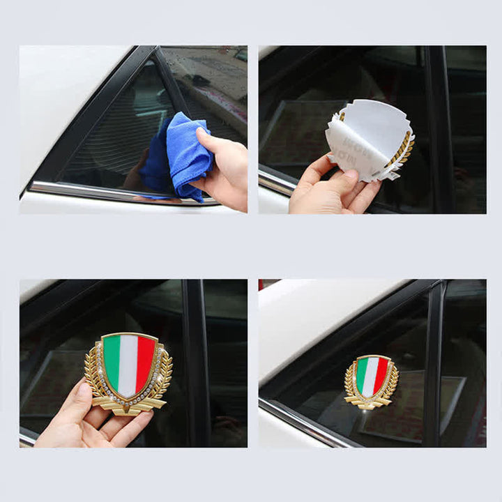 National Flag Metal Sticker Car Badge With Rhinestones