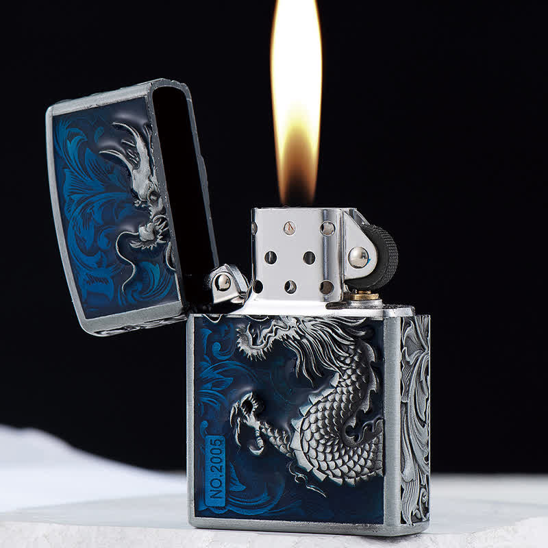 Carved Rise Dragon Relief Refillable Kerosene Lighter - image 1