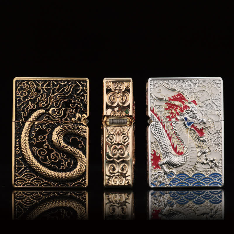 Two-Sided Luxury Dragon Relief Refillable Kerosene Lighter