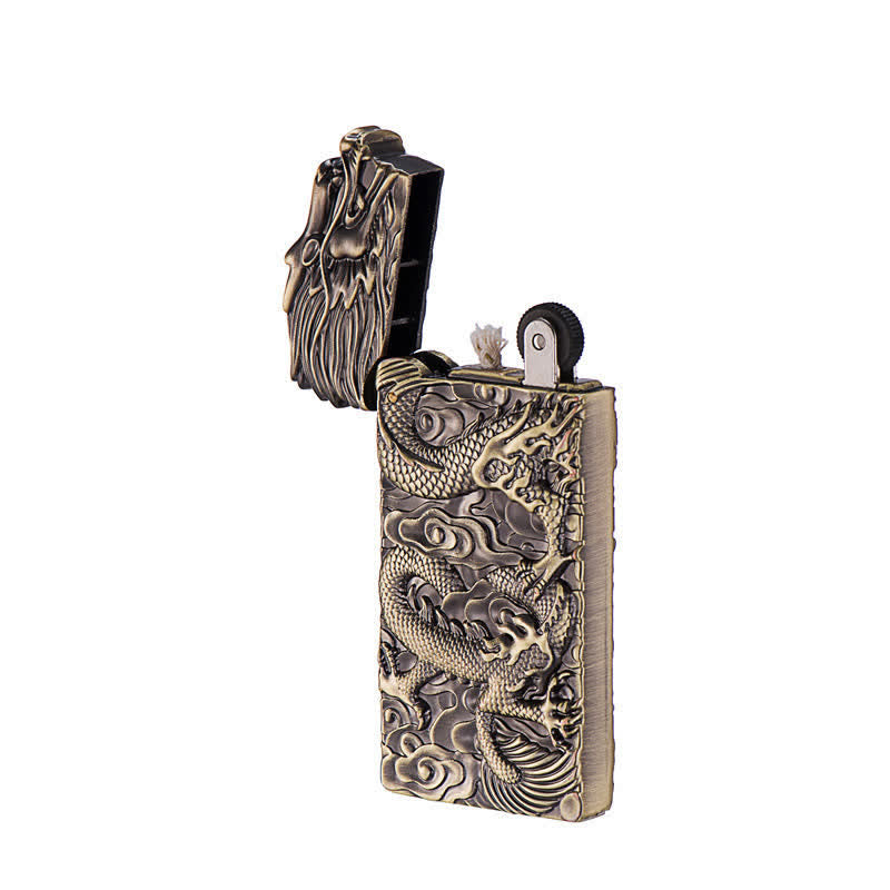 Bronze Vintage Carving Dragon Refillable Kerosene Lighter