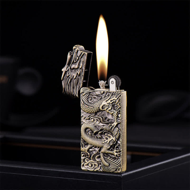 Bronze Vintage Carving Dragon Refillable Kerosene Lighter