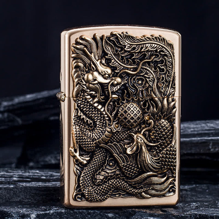 Relief Stamp Dragon Phoenix Refillable Kerosene Lighter